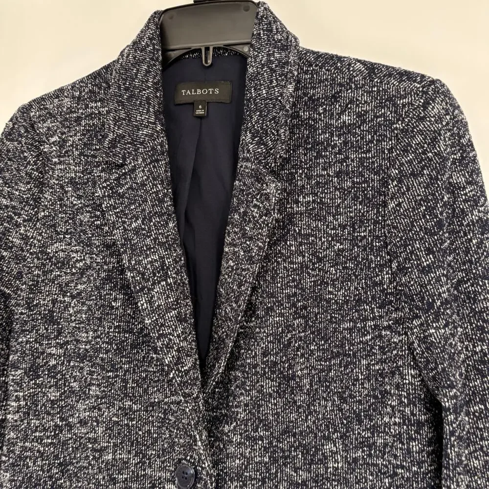 Talbots Navy Blue Marled One Button Blazer Business Career Academic‎ Size 6